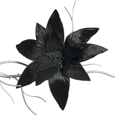 Цветок Пуансеттии на клипсе 33см черный
